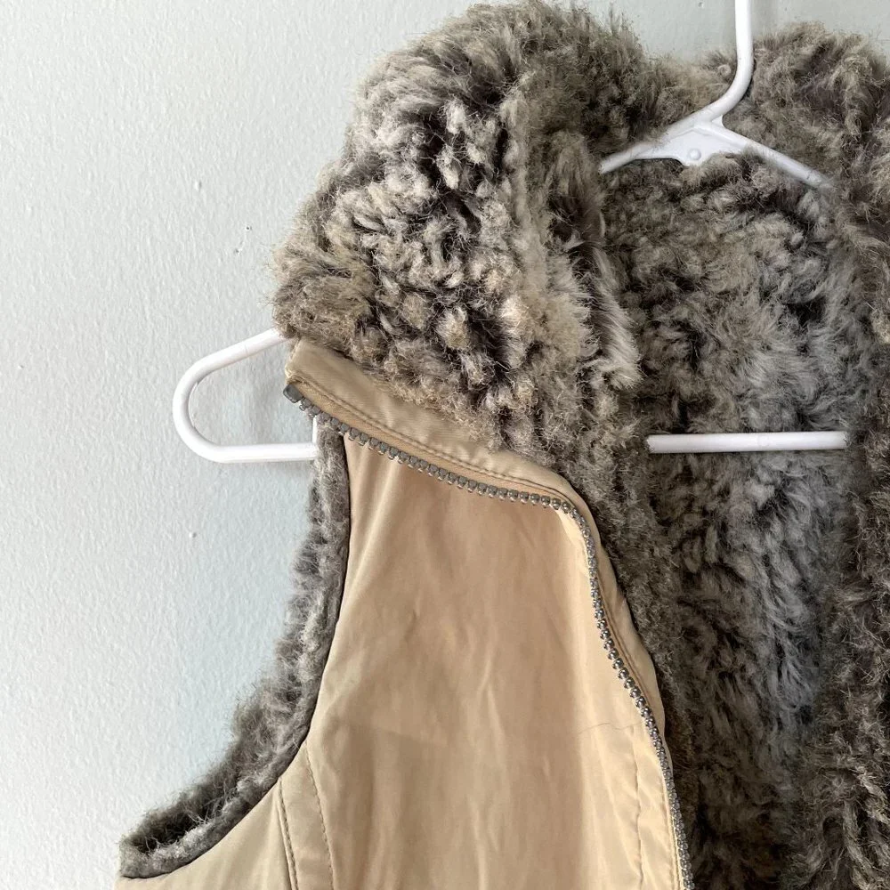 romantic vintage faux fur vest w/‎ pockets casual warm winter glam women size M